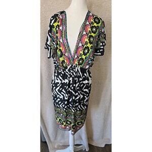 Funky People Women's Dress‎ XL Deep V-neck Front & Back, Flowy, Vibrant Summer